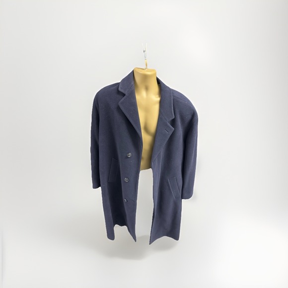 Teller Coat Wool Tweed Topcoat 52 Chest * 3 Button Navy Blue W belt